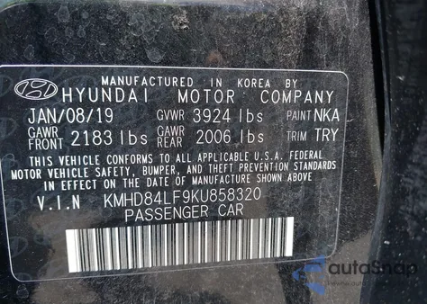 2019 Hyundai Elantra Sel from USA, damaged, VIN KMHD84LF9KU858320